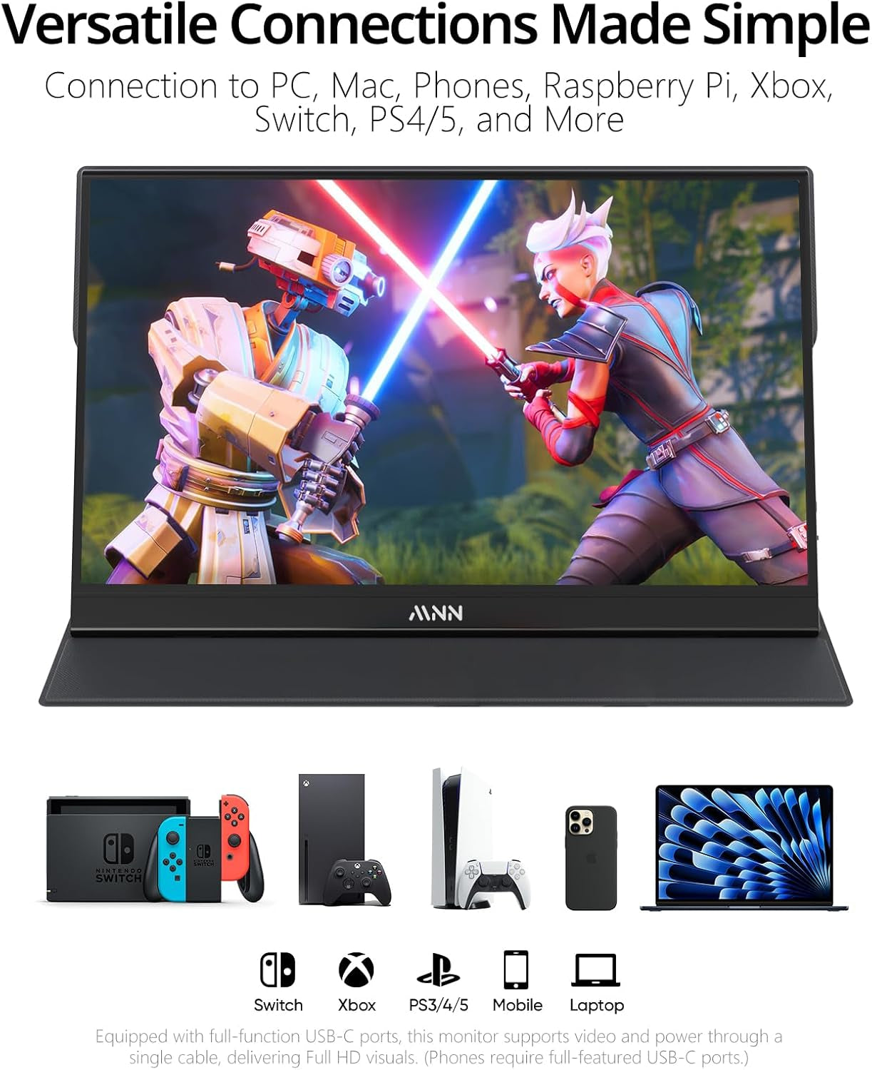 15.6" FHD 1080P Portable Monitor - Ultra-Slim IPS Display with Smart Cover & Speakers, Ideal for Gaming & On-the-Go Use, Plug & Play for Laptop, PC, Phone & Mac