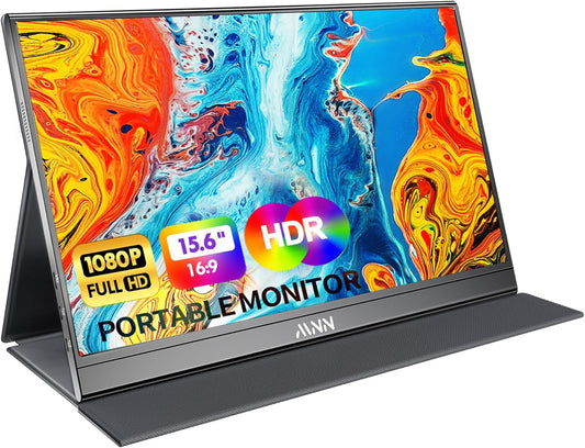 15.6" FHD 1080P Portable Monitor - Ultra-Slim IPS Display with Smart Cover & Speakers, Ideal for Gaming & On-the-Go Use, Plug & Play for Laptop, PC, Phone & Mac